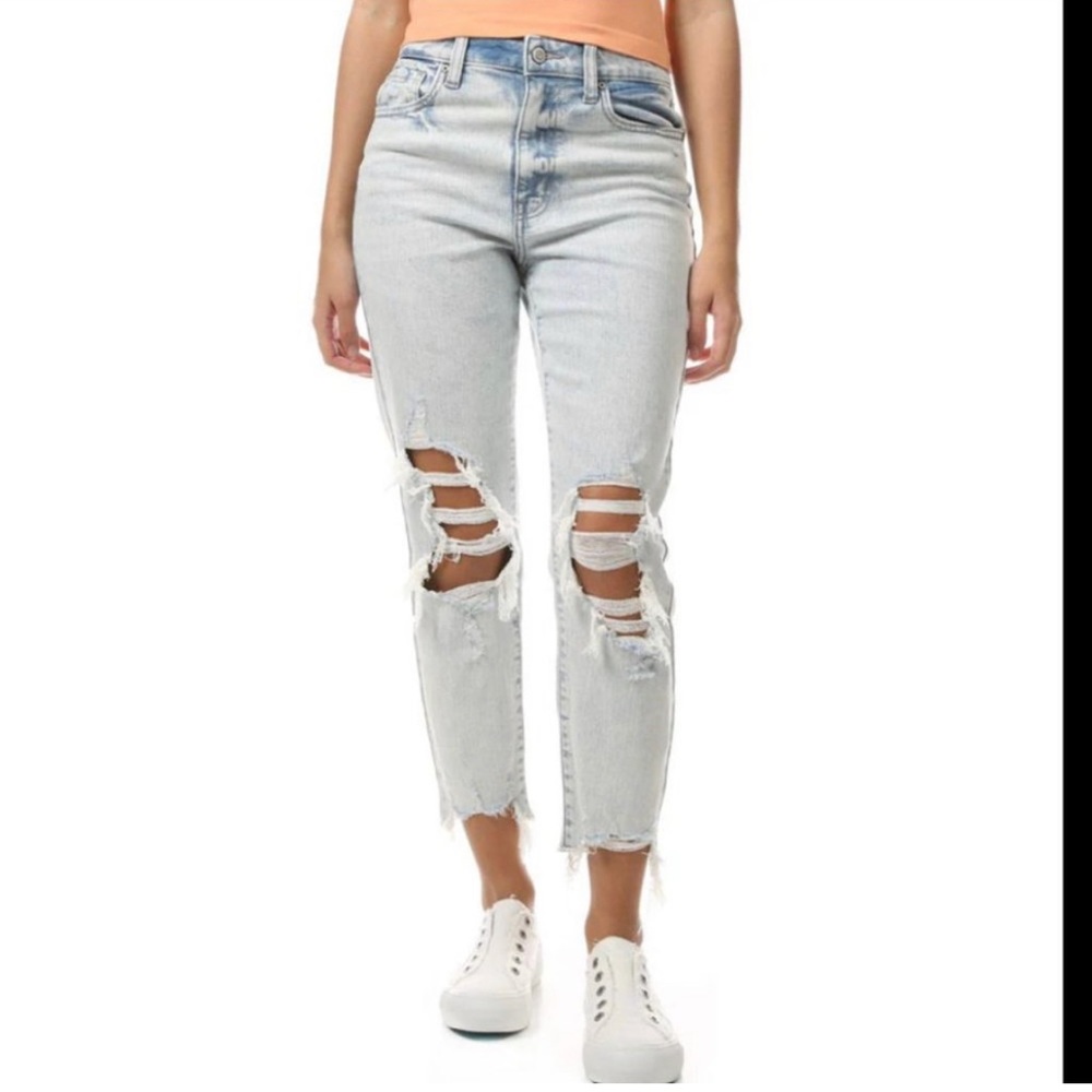High rise cropped distressed denim jeans